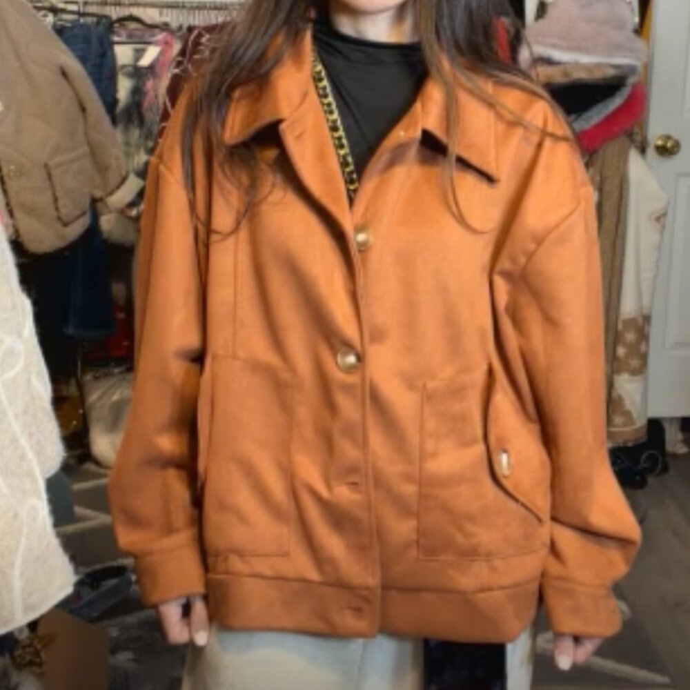 Made in Italy 🇮🇹 Women's Rust Orange Bomber Jacket - Classic Button Front